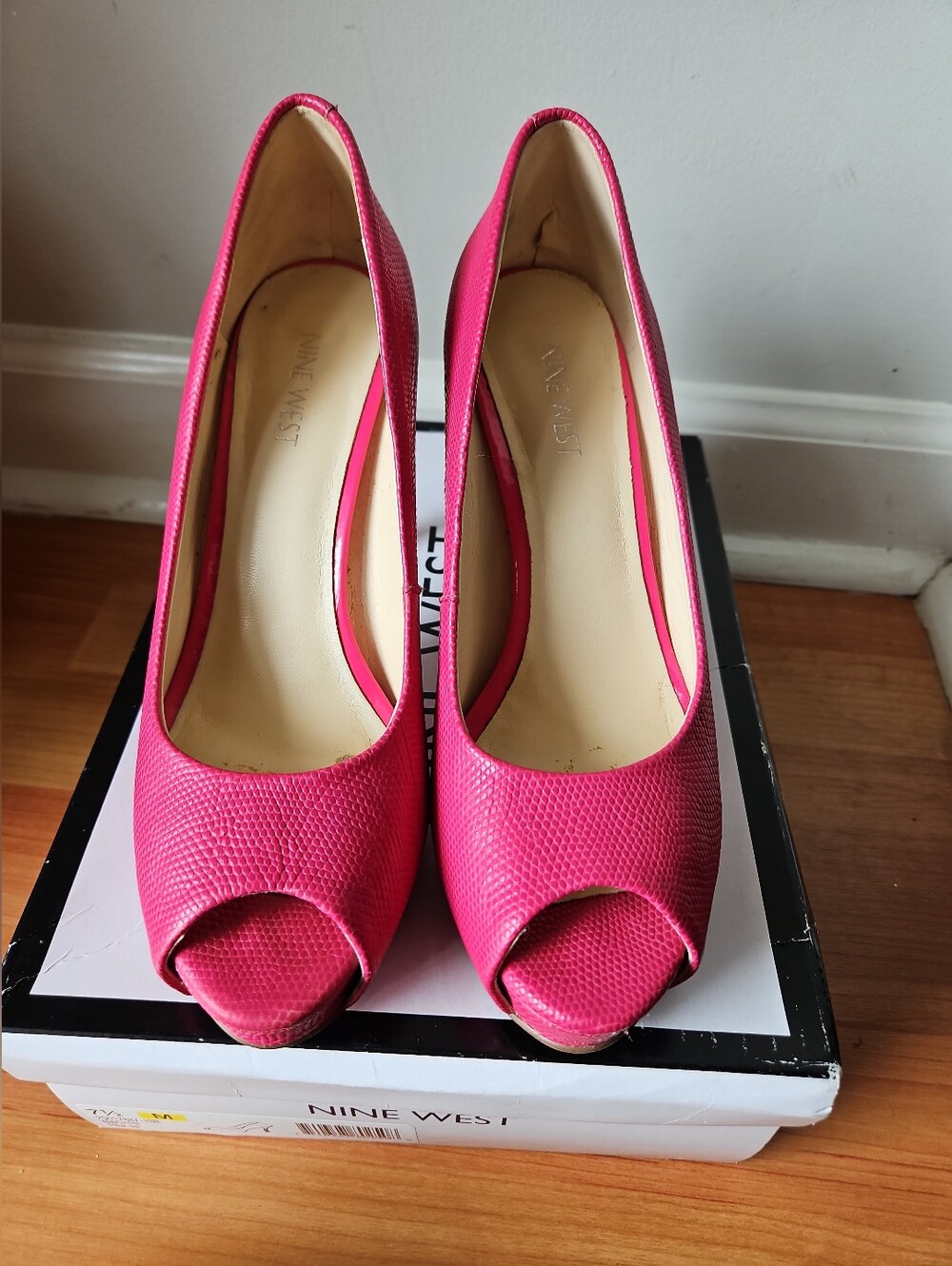 Nine West Hot Pink Textured Peep-Toe Heels - Picture 2 of 4